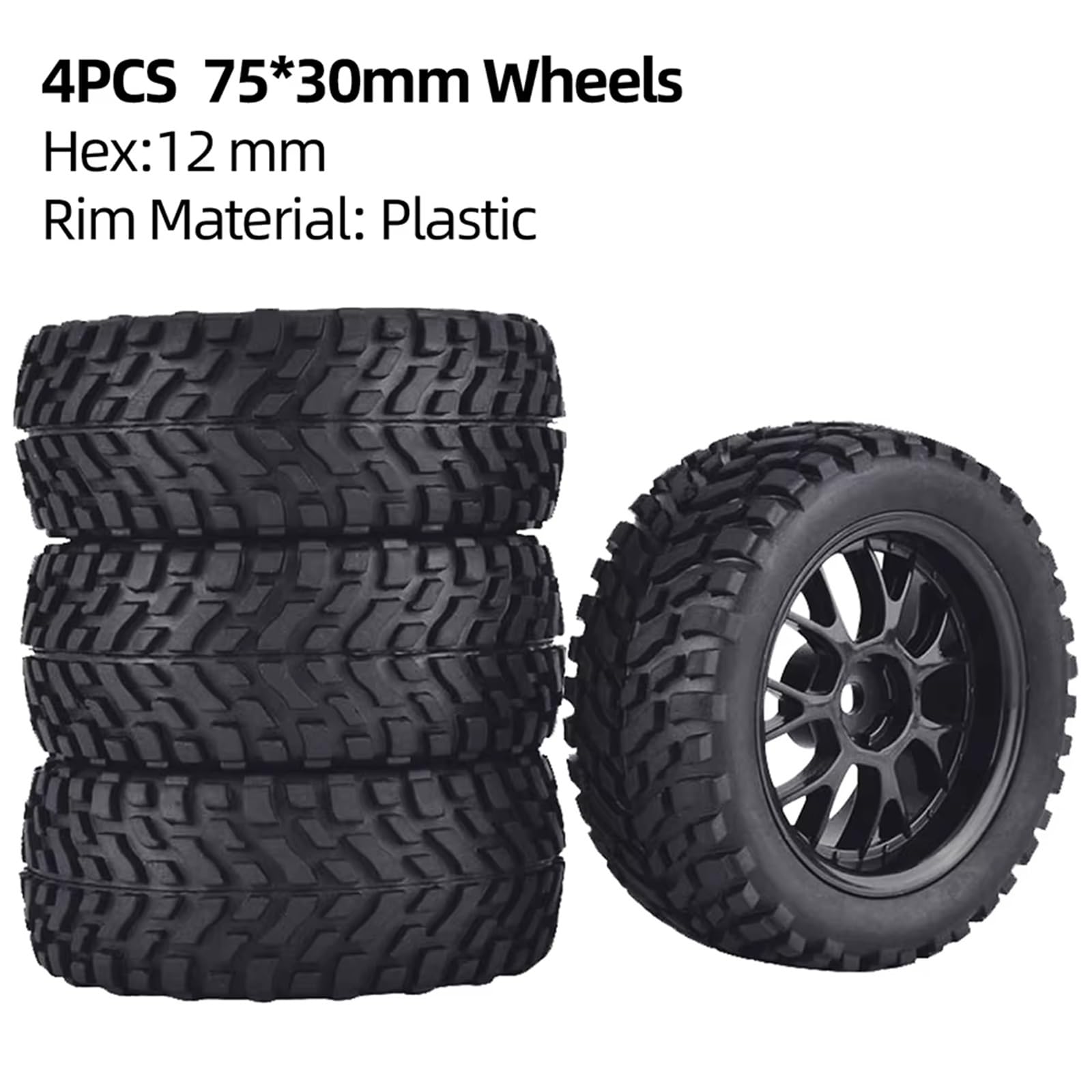 Rc Tire Jante pour Wltoys 144001 pour HSP pour HPI pour 1/14 1/16 1/10 pour Voiture De Course 4 Pièces 75mm Roue en Caoutchouc 12mm Hex pour Pneus De Voiture De Course