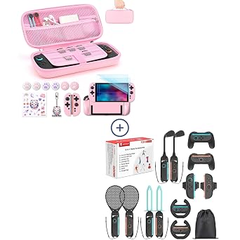 مجموعة حماية 14 في 1 من InnoAura Switch 2 Ultimate Combo باللون الوردي مع حقيبة ومجموعة حفلات رياضية 15 في 1 مع حقيبة تخزين لجهاز Switch 2 2025