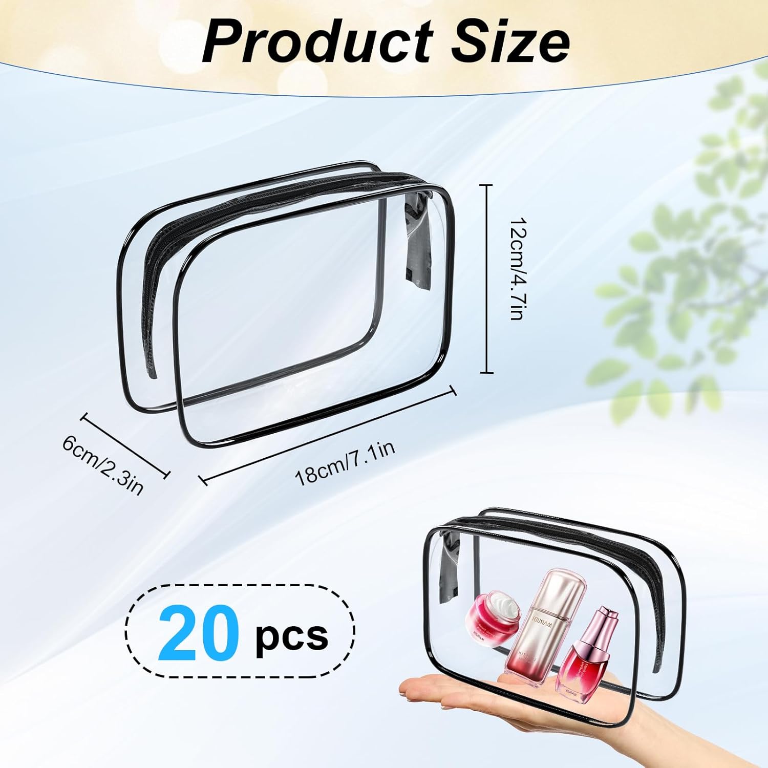 20 Pcs Clear Makeup Bag, PVC Toiletry Bag for Travel, Waterproof Transparent Cosmetic Bag with Zipper, Portable Plastic Pouch Organizer Storage Case for Women Men Vacation Bathroom (Black) - Image 2