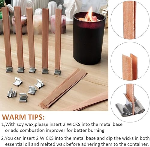 Miniatura 3 de Simoda 60 mechas de madera para velas con soporte de hierro, núcleos de velas, mecha natural respetuosa con el medio ambiente para hacer velas y