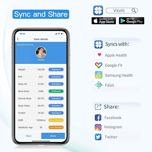 Vista 5 de Vitafit Báscula de baño inteligente con peso corporal, alta precisión garantizada por la báscula de peso Professional Factory desde 2001
