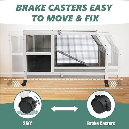Miniatura 5 de Jaula para conejos interior - Jaula de madera para conejos de 91 cm con ruedas, jaula para conejos, jaula para conejillos de indias, bandeja