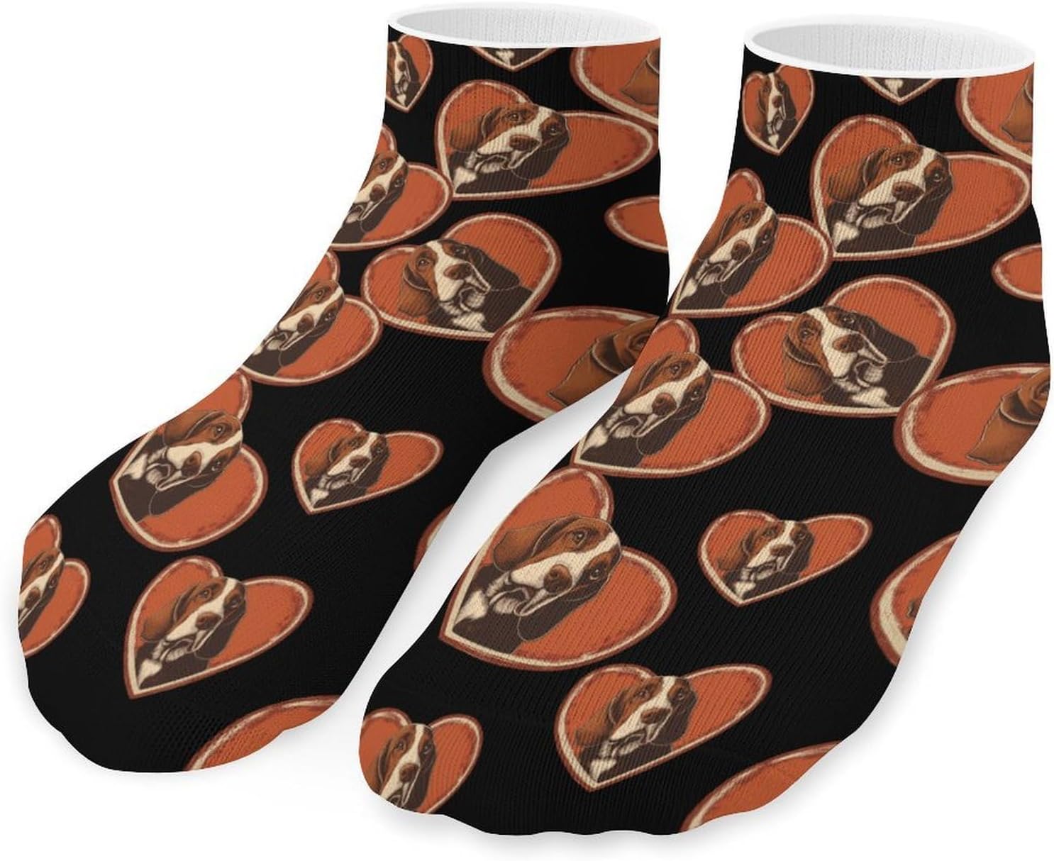 Vintage Basset Hound Dog Love Heart No Show Ankle Socks Low Cut Non Slip Flat Boat Line 5 Pairs Set