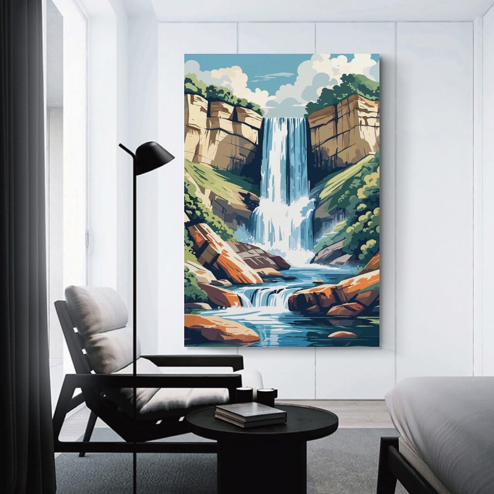 Junmoney Decorative Wall Artwork Waterfall Landscape Illustration, 20x30inch(50x75cm), for Calm Bedrooms, Home Corners Or Flats, An Easy Wall Refresh for Bedrooms