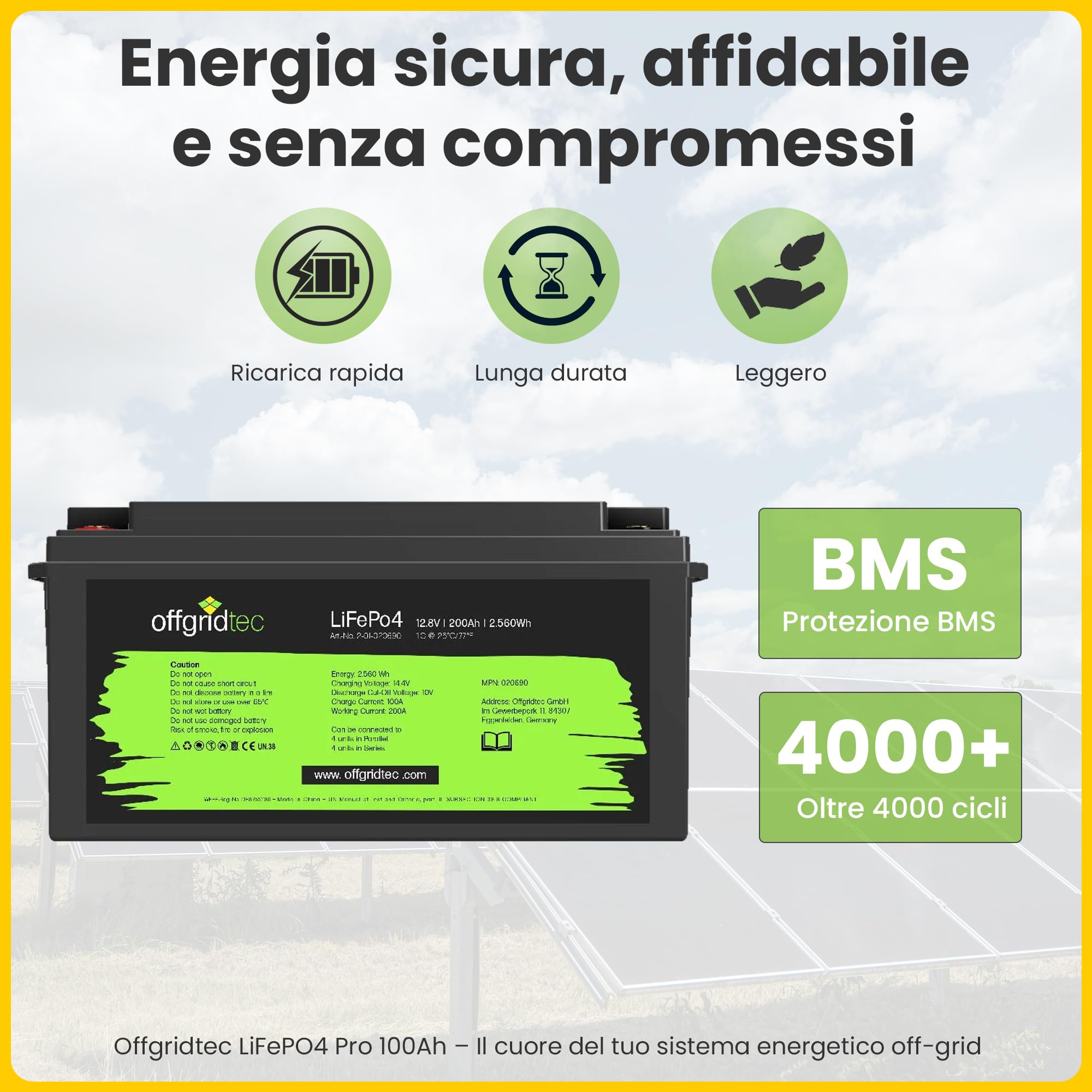 Offgridtec Autark Pro XL Impianto Solare 600 W, 3000 W AC, 2 Batterie LiFePO4 200 Ah, Regolatore MPPT con Display, Plug & Play, Inverter a Onda Sinusoidale, USB, per Camper Off-Grid