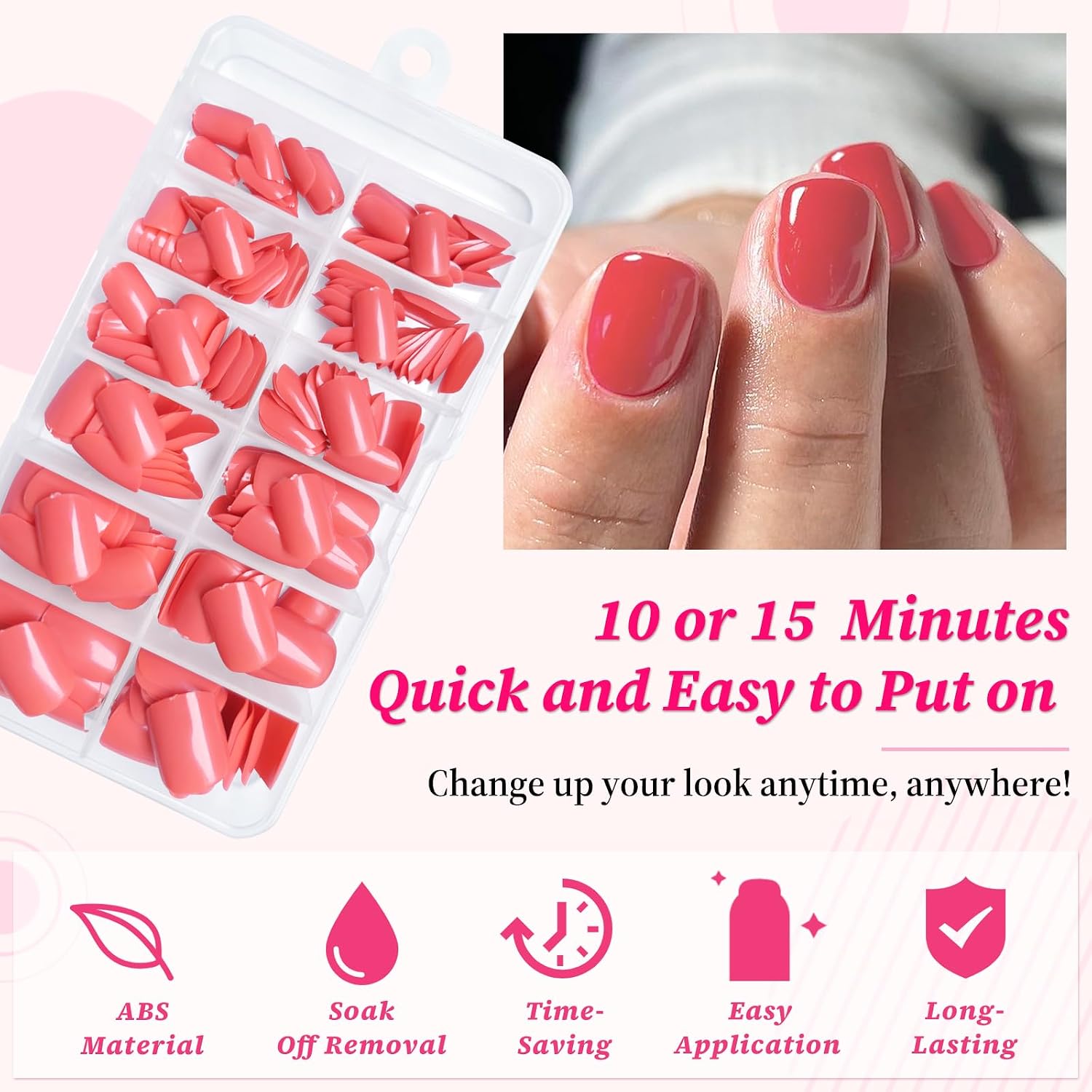 240pc Square Pink Press on Nails Short Fake Nails Press ons Glue on Nails image 3