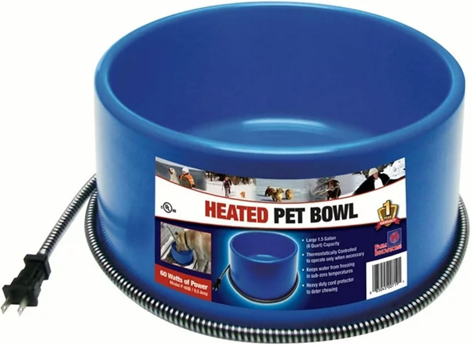 Farm Innovators 60 Watt Premium Plastic Heated Pet Water Bowl with Advanced Thermostatic Control for Large Dogs and Cats, Blue