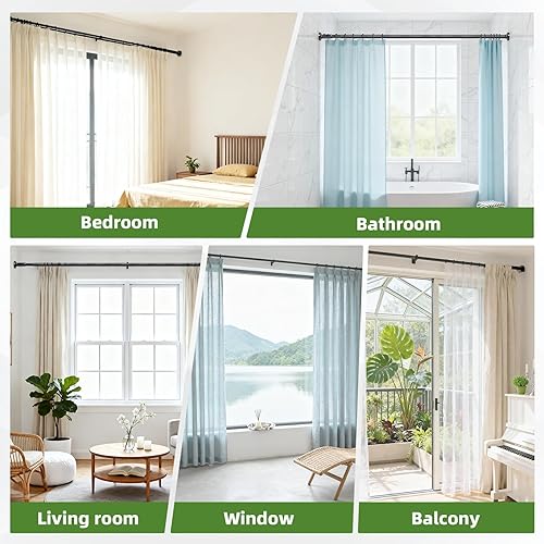 Miniatura 8 de Barra de cortina de tensión de 39 a 173 pulgadas, barra telescópica con un solo clic sin taladrar, barra de cortina negra extra larga para ventanas