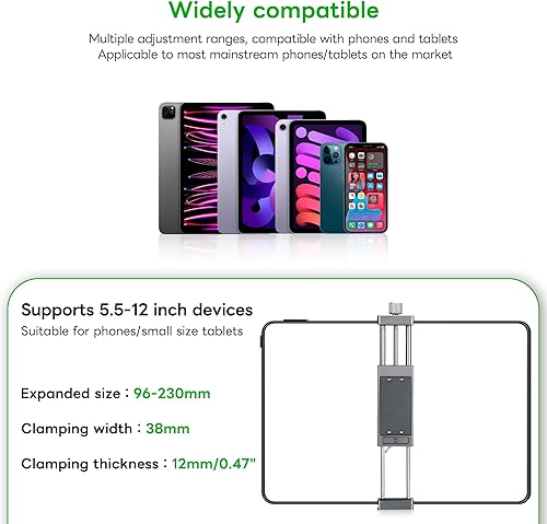 Miniatura 2 de FANAUE Soporte para trípode para iPad con cabezal de bola de 0.669 in, compatible con brazo de doble enchufe y soporte para automóvil, soporte