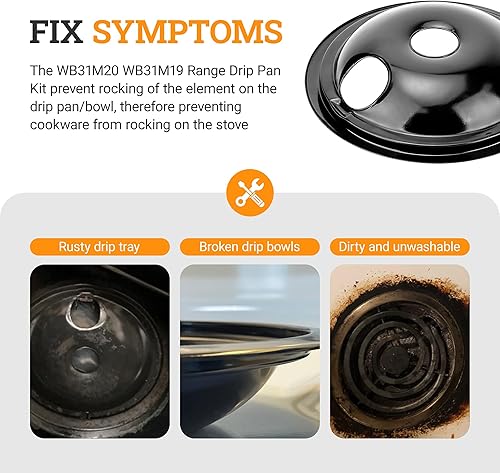 Miniatura 4 de WB31M20 WB31M19 - Sartenes de goteo de porcelana negra de repuesto para estufa eléctrica G-E Hot-point Electric Rang/Stove Fetechmate - Sartenes de