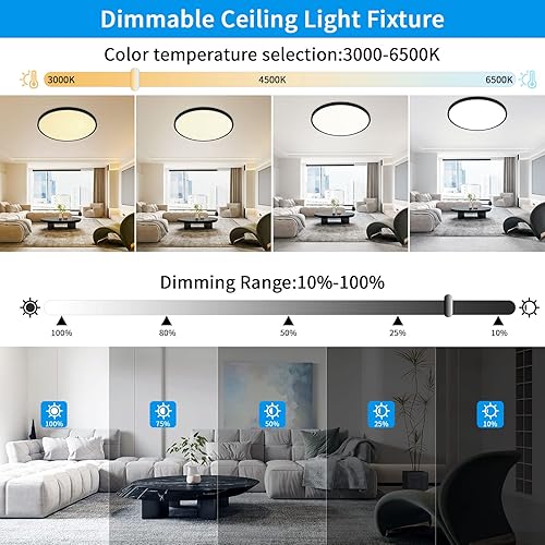 Miniatura 3 de HOVENLA Lámpara de techo de montaje empotrado de 24 pulgadas, lámpara LED redonda de 56 W para dormitorio, lámpara LED regulable de 5600 lúmenes,