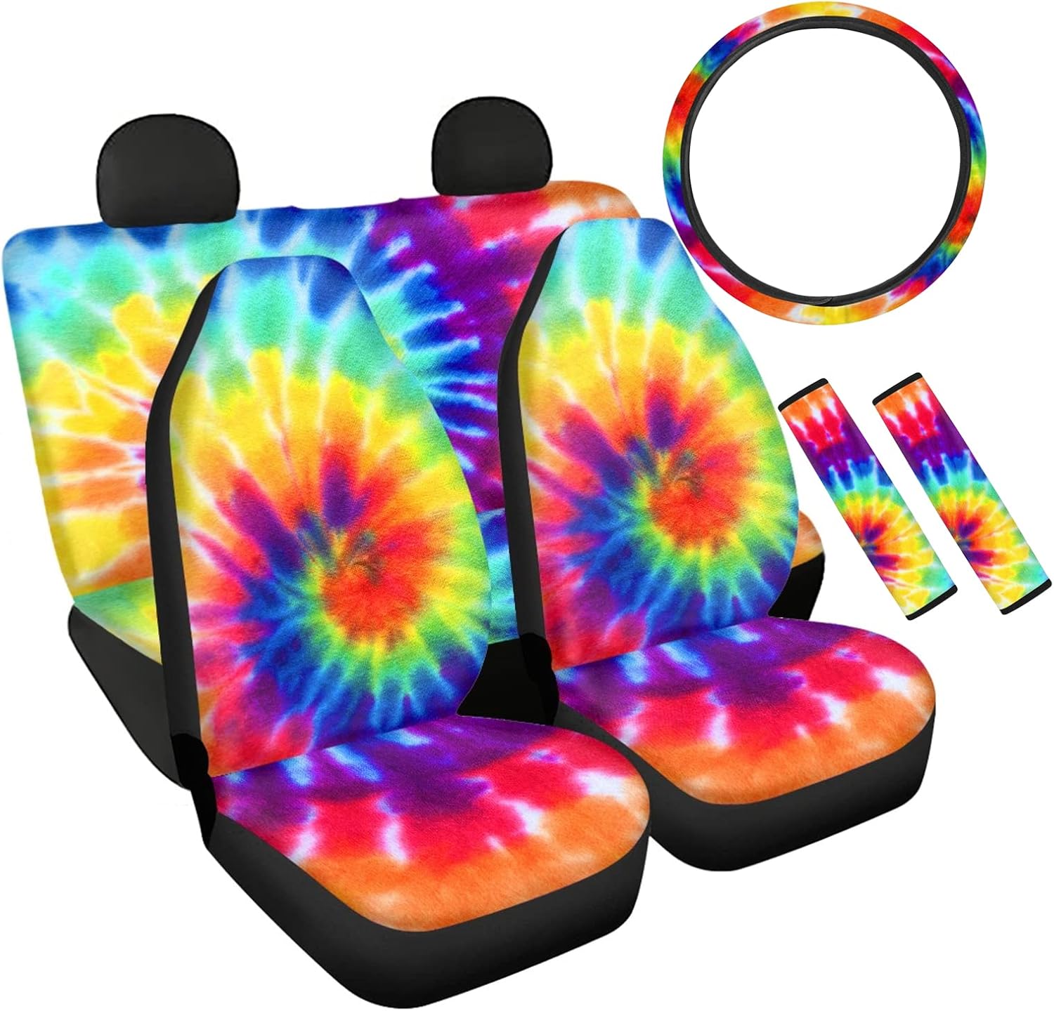 Belidome Galaxy Wolf Car Seat Covers Full Set for Women Men Steering Wheel Cover Belt Pads Cushion Auto Interior Decoration