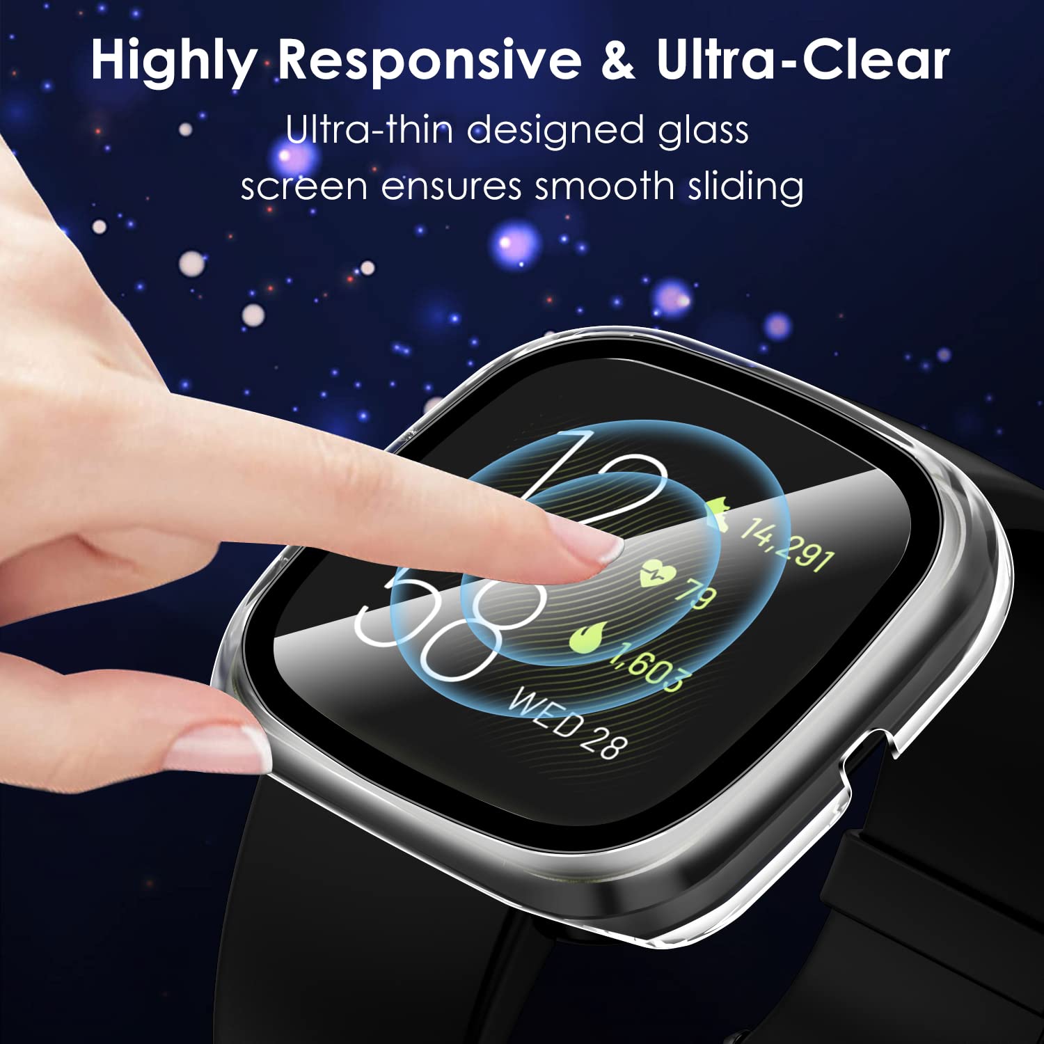 iVoler 3 szt. etui ze szkła hartowanego do Fitbit Versa 2, pełne zakrycie twardy futerał PC, HD przezroczysta folia ochronna przeciw zarysowaniom, 2 przezroczyste + 1 czarny