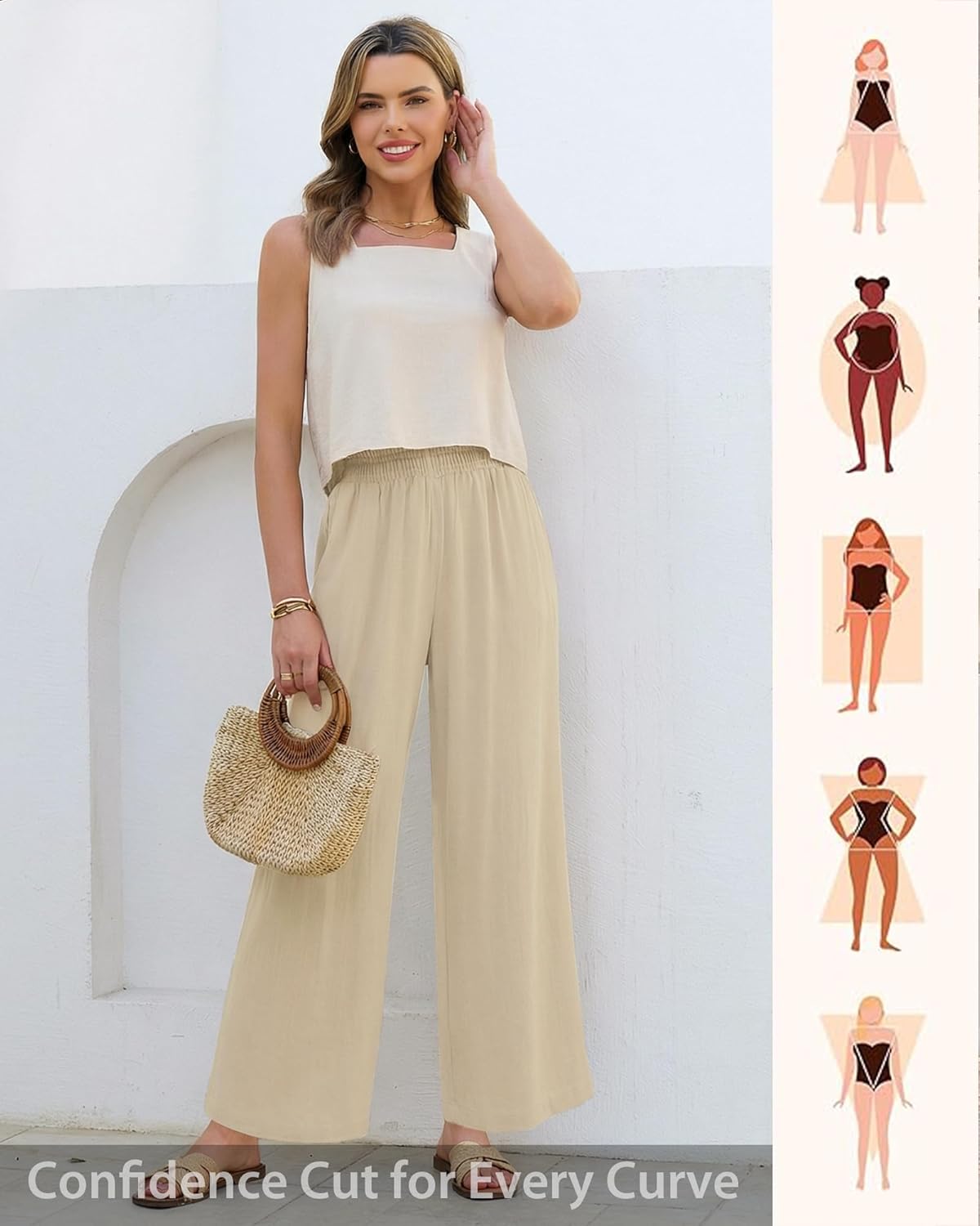 GRAPENT Linen Pants for Women Wide Leg High Waisted Paper Bag Smocked Waist Casual Summer Beach Vacation Palazzo Pants - Image 5