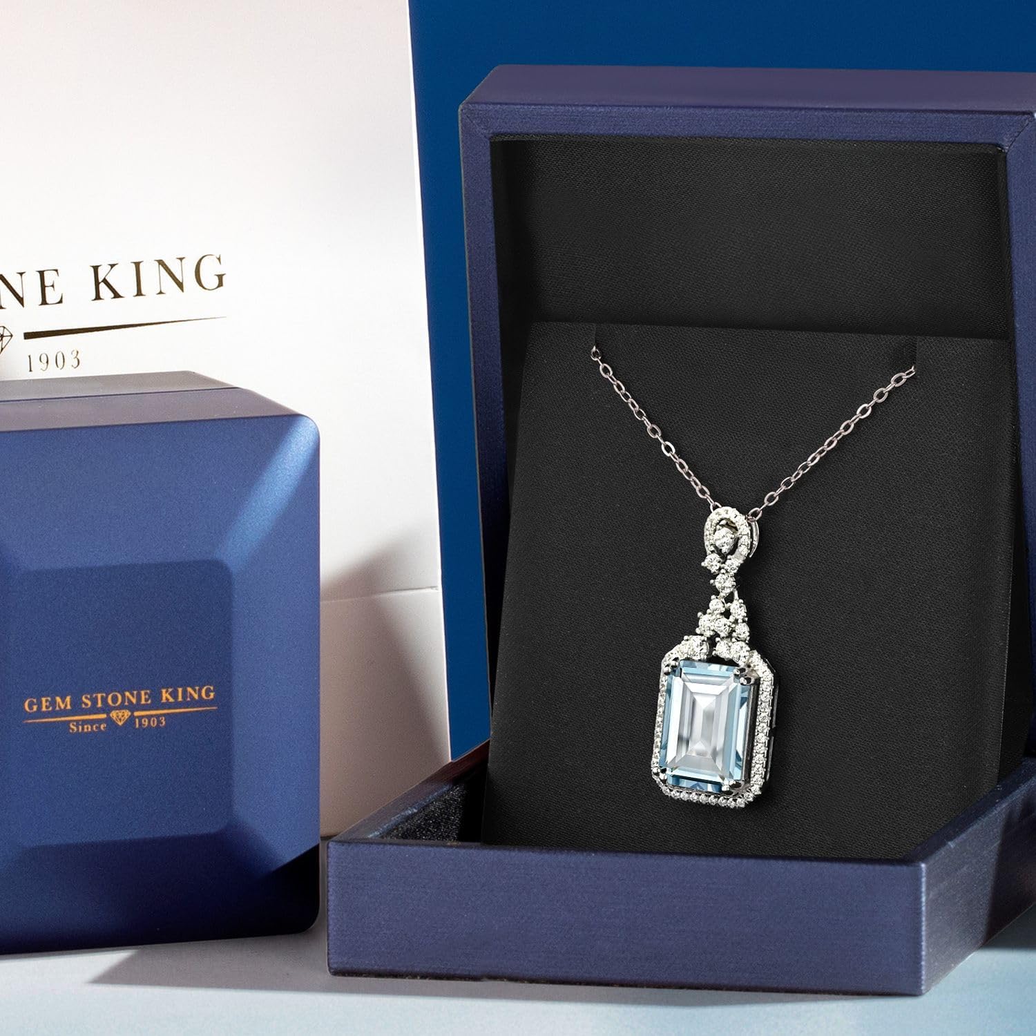Gem Stone King 7.24 Cttw Sky Blue Simulated Aquamarine Necklace | 925 Sterling Silver | Emerald Cut 14X10MM | Pendant Necklace For Women | With 18 Inch Silver Chain - Image 5