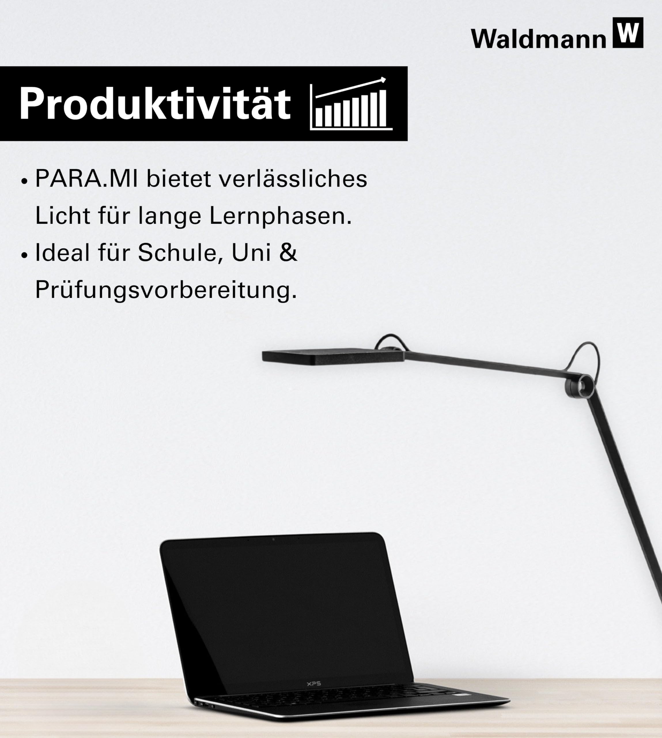 Waldmann Schreibtischlampe | PARA.MI | LED Tischlampe für Home-Office, Büro & Schreibtisch | German Design Award | 4000 K (Schwarz)