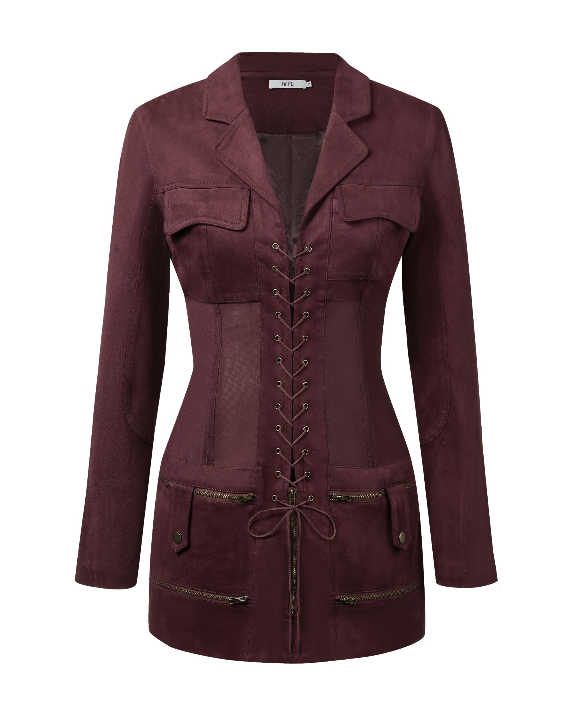 JW PEI Womens Faux Suede Corset Jacket Mini Dress