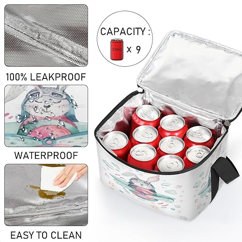 Miniatura 5 de QsirBC Bolsa de almuerzo aislada con diseño de conejo de acuarela para mujer, reutilizable, bolsa cuadrada de comida para adultos y hombres,