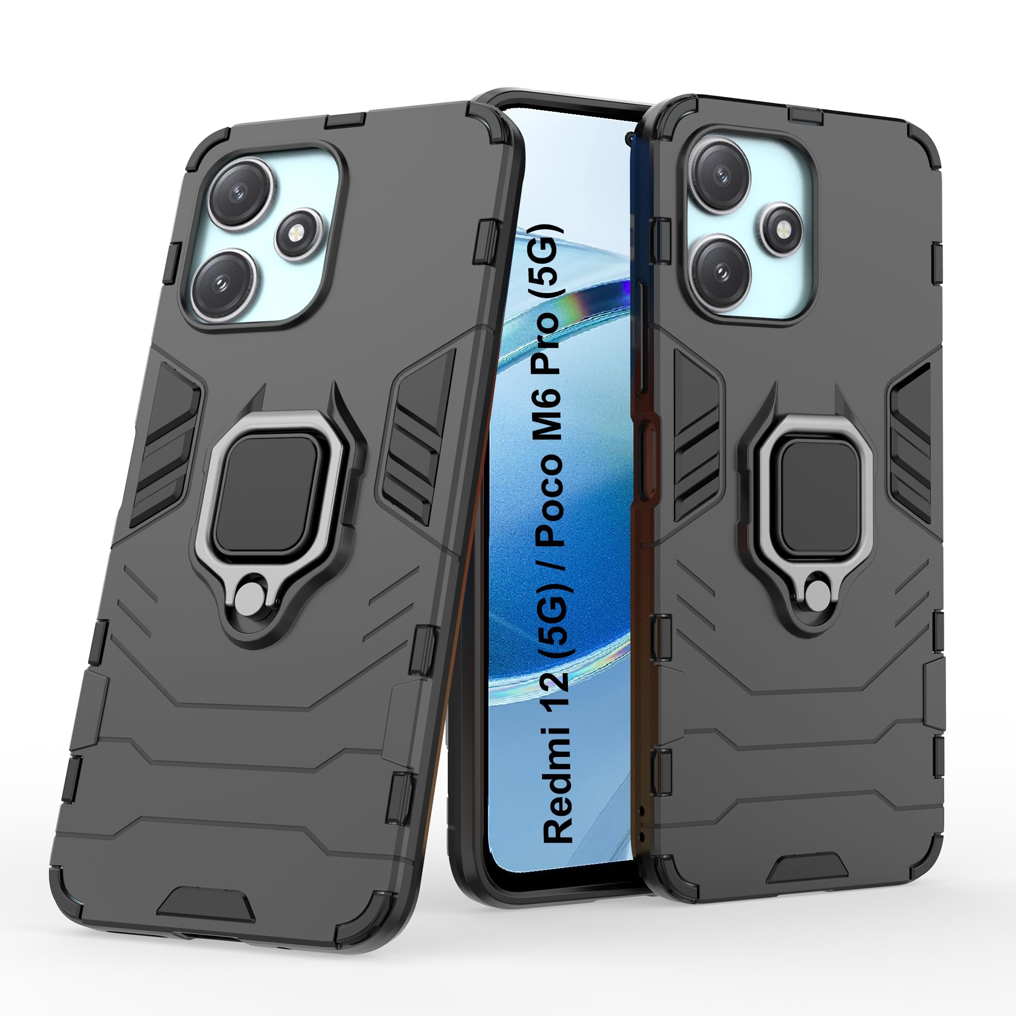 CEDO Rugged Redmi 12 (5G) / Poco M6 Pro (5G) Defender Case | Rotating Ring Holder & Kickstand in-Built | Military Grade Armor | Bumper Back Cover (Black) (B0CJ9P9R4X) Amazon Price History, Amazon Price Tracker