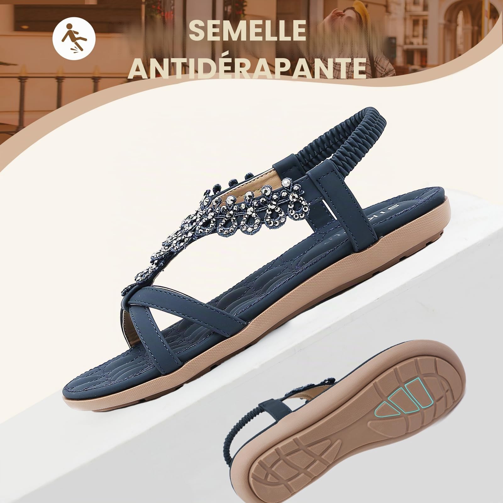 Acfoda Sandales Femme Été Confortable Plates Bohême Sandals | Sandalette et Mules,Mode Plage Tongs,Léger Chaussures,Orthopédique,Nus Pieds