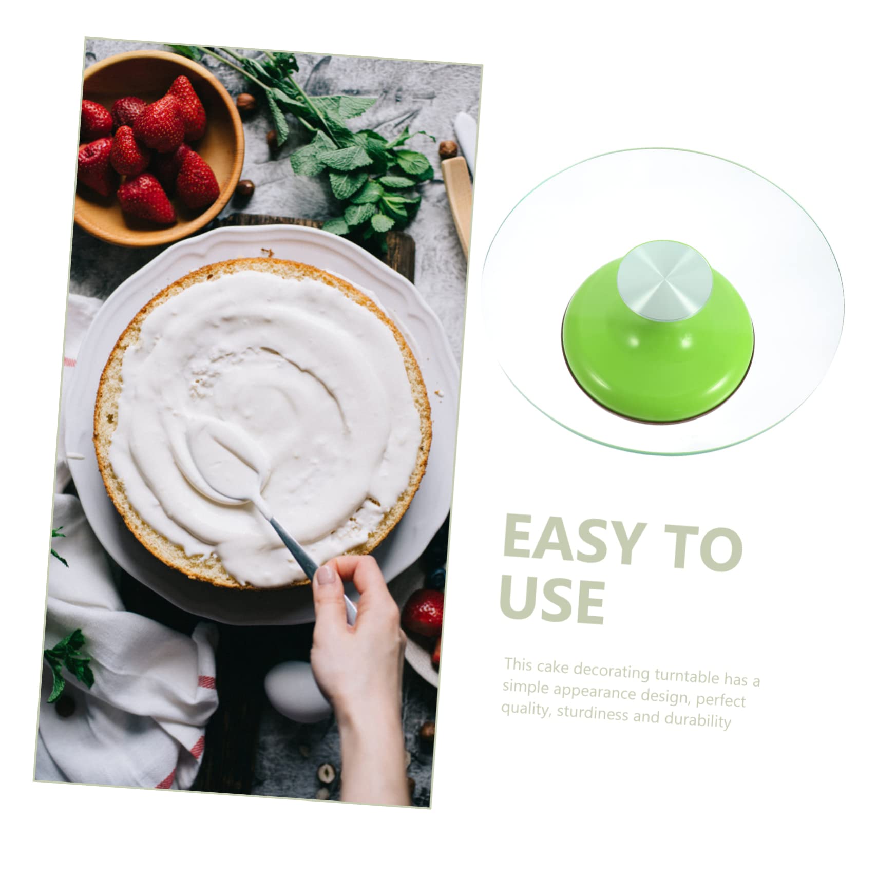 COLLBATH Plateau Tournant à Gâteaux en Verre Trempé 12 Pouces Vert, Accessoire de Pâtisserie Robuste Structure Ferme, pour Décoration de Gâteau Cuisine