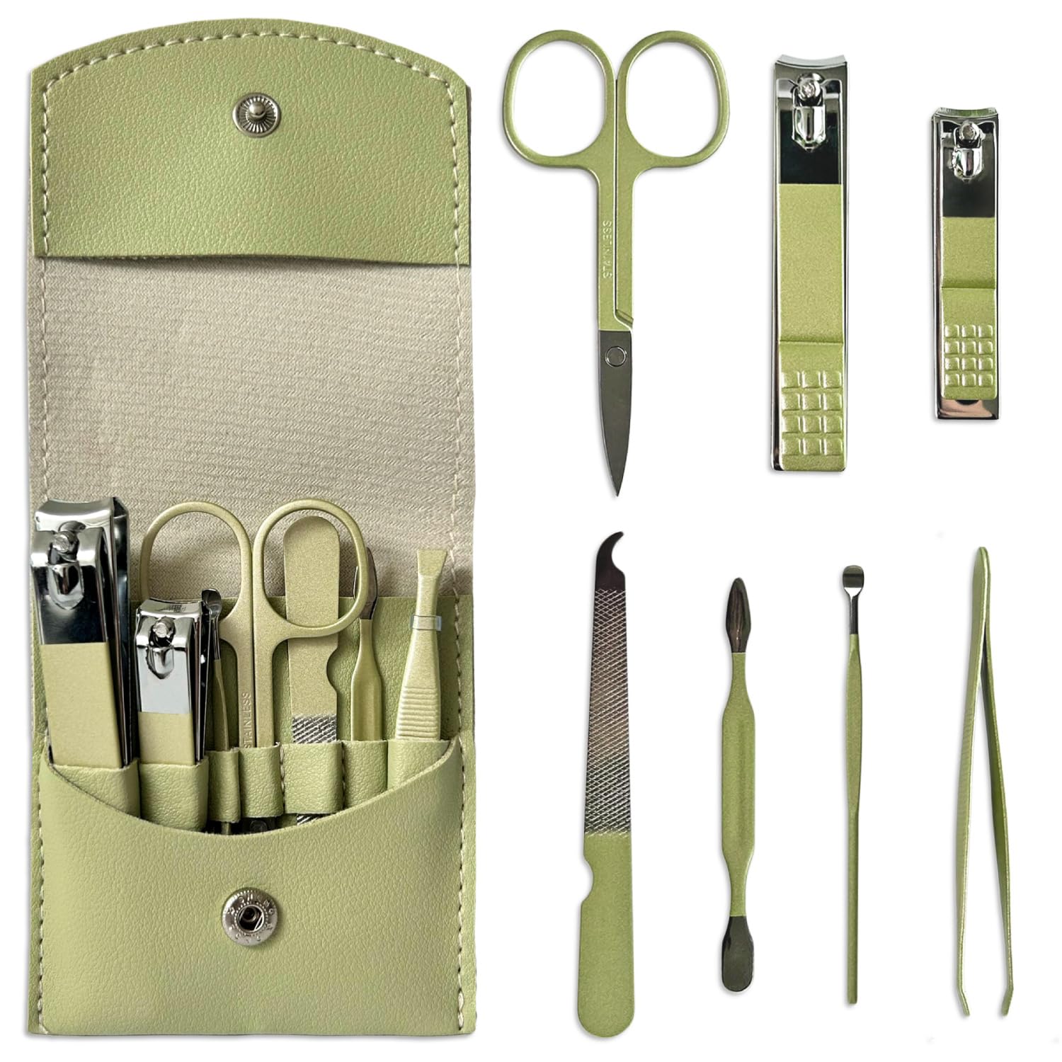 LAC FOR YOU Manicure Set 7 Pieces - Professional Nail Kit Manicure Set and Pedicure for Women & Men - Travel Nail Kit with Case - Green
