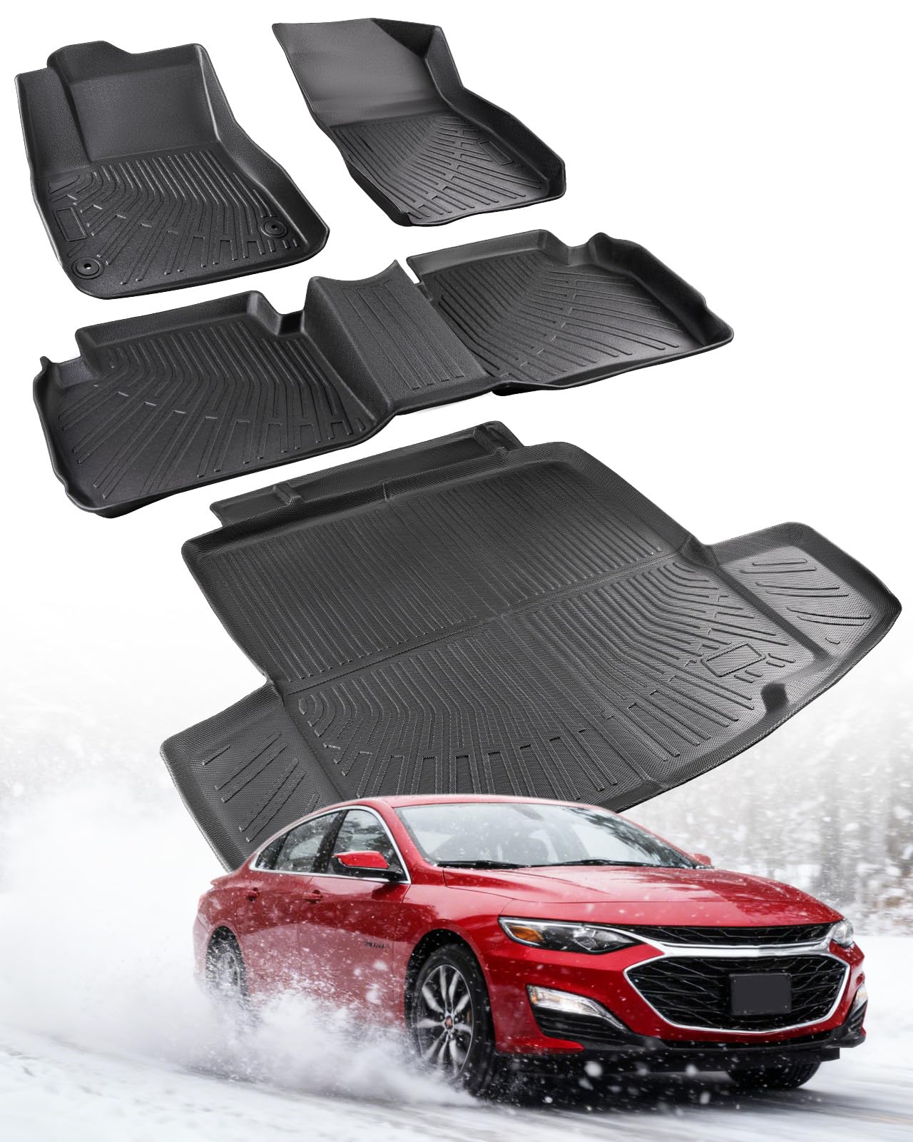 Diffcar Floor Mats for Chevy Malibu 2016 2017 2018 2019 2020 2021 2022 2023 2024 2025 All Weather