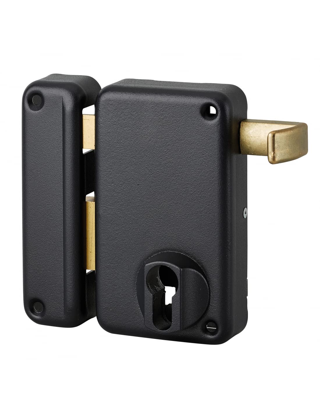 THIRARD - Boitier de Serrure Verticale en Applique Double Entrée à Tirage pour Porte d'Entrée - Gauche - Axe 45 mm - 75 x 130 mm - Noir - Coffre et Gâche Acier - Mécanisme à 2 Tours