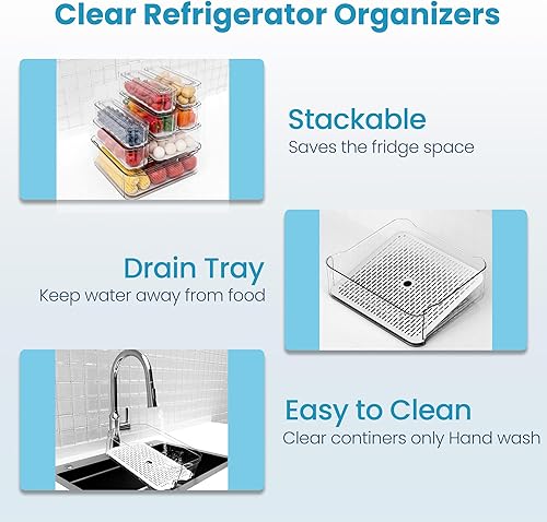 Miniatura 4 de Organizadores y almacenamiento de refrigerador, un contenedor de cajón extraíble transparente y paquete de 7 contenedores organizadores con tapas,