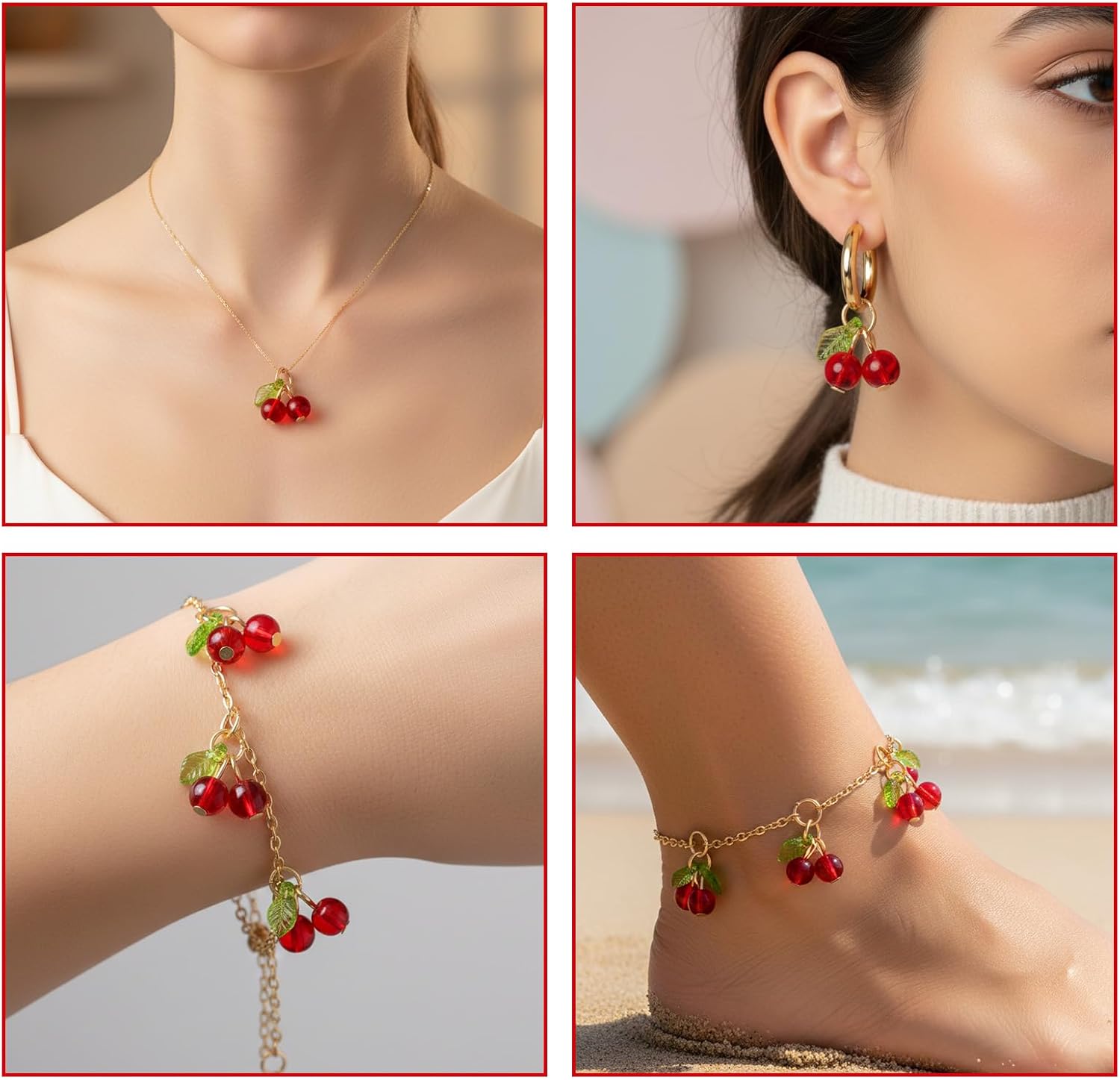 40 Pcs Red Cherry Charms, Jewelry Making Charm Glass Earring Charms, Mini Cute Fruit Bead Charm Cherry Bracelet Making Supplies For Earrings Necklace Bracelet Anklet Diy Craft - Image 3