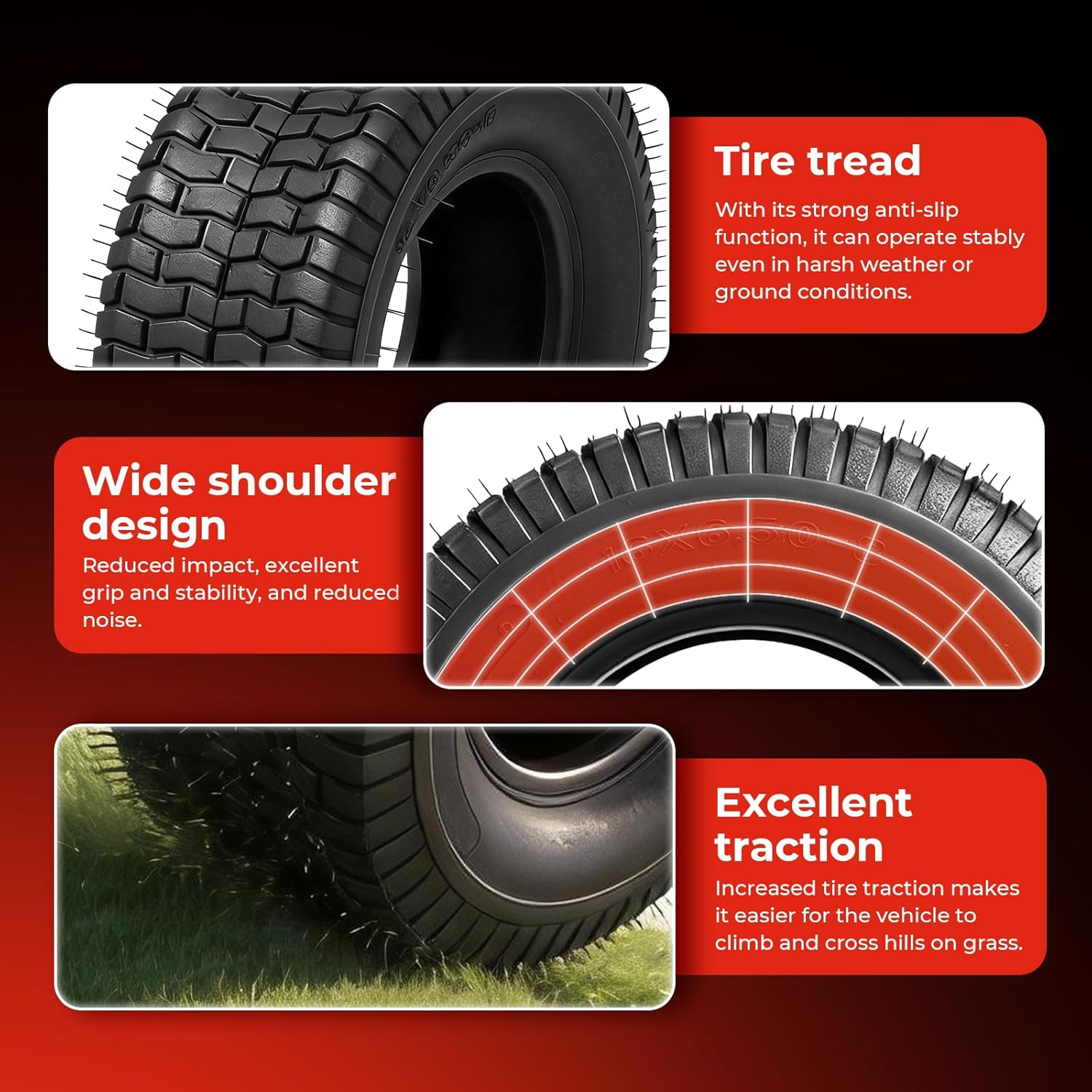 Set of 2 16x6.50-8 Lawn & Garden Mower Tires for Tractor Lawn Mower Riding Golf Carts 4Ply Tubeless