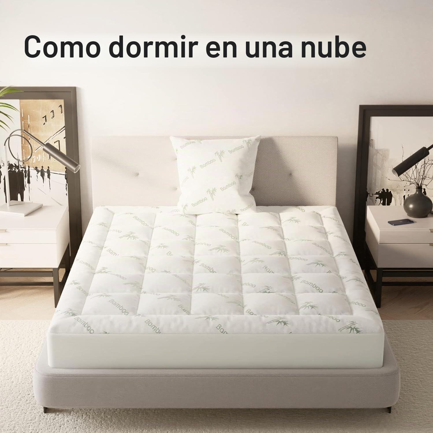 Niagara Bamboo Mattress Topper 140 x 190 cm, Breathable, Cooling on Double Mattress 140 x 190 con bolsillos profundos para Mattress 20-50 cm