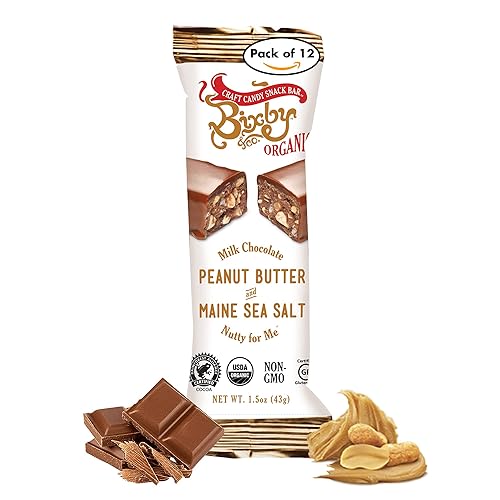 Miniatura 1 de Bixby - 12 barras de chocolate con leche orgánico, mantequilla de maní sin gluten y sal marina real, bocadillo de proteína Kosher sin OMG con