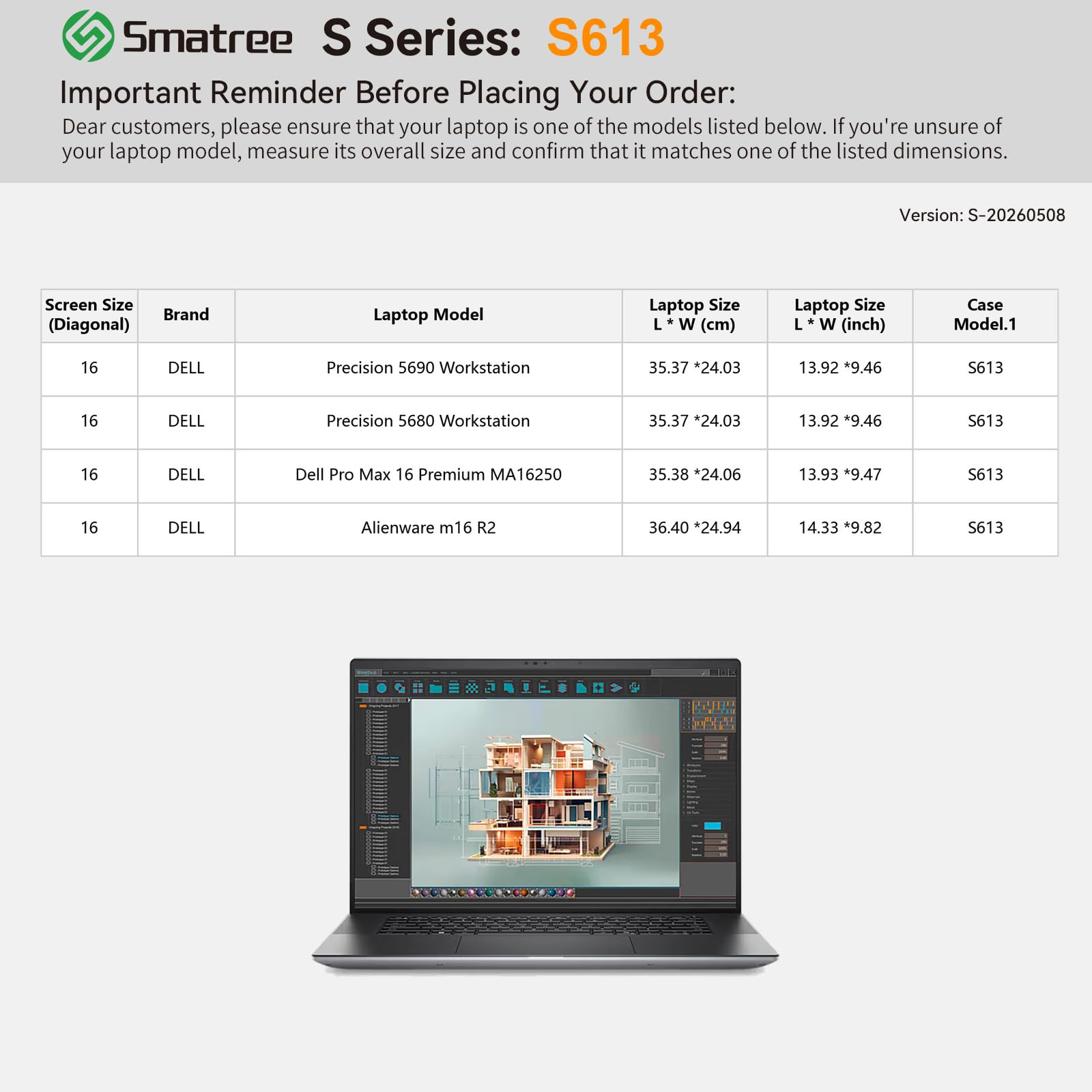 Smatree SlimPro pokrowiec na laptopa 16 cali DELL Precision 5690/5680 Workstation, do 16-calowego DELL Pro Max 16 Premium MA16250, do m16 R2, etui z kieszenią na akcesoria, zielony (S613G)