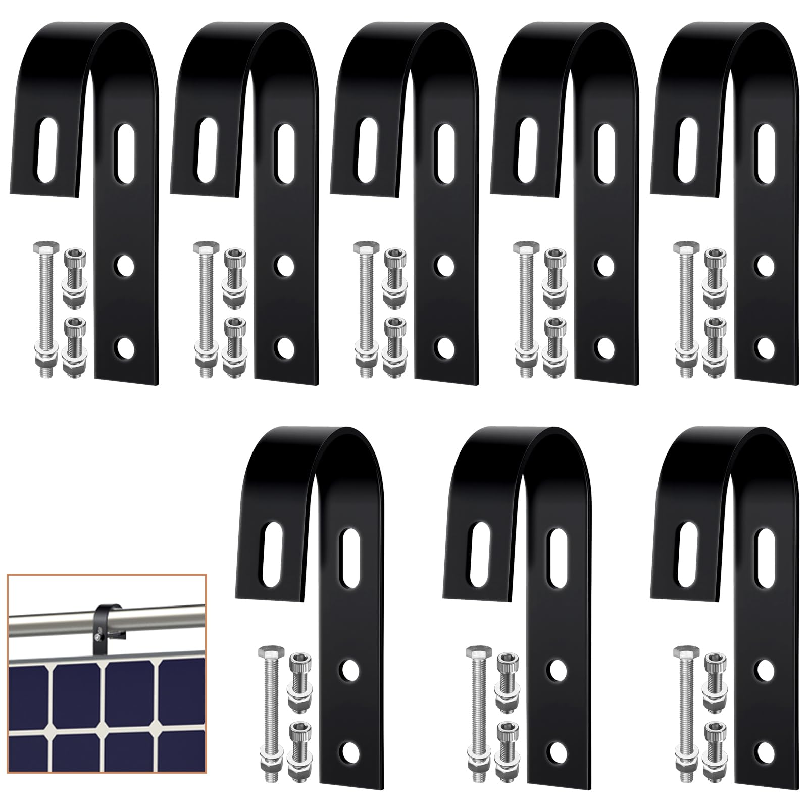 Kamtop 8 Ganci Solari Balcone In Acciaio Inox 304 Per Moduli Solari | Kit Ganci Solari Inox 304 Con Accessori Completi Per Installazione Pannelli Fotovoltaici Su Ringhiere