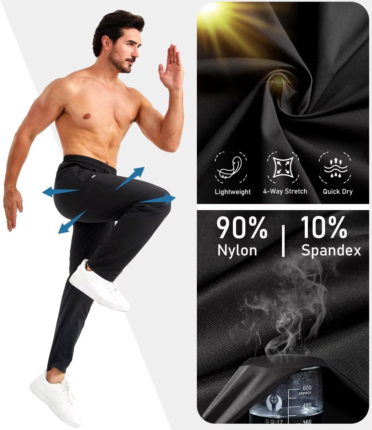 Mens Joggers with Zipper Pockets Open Bottom Sweatpants for Men 3 Pack Lightweight Track Pants Men for Workout,Gym - Image 6