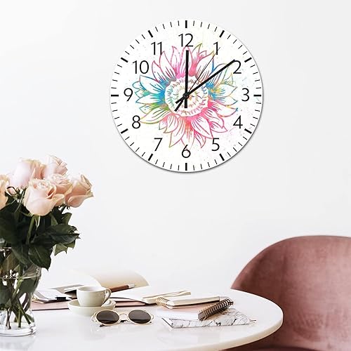 Miniatura 10 de ArogGeld Reloj de pared grande con diseño de girasol colorido de cloruro de polivinilo silencioso sin tictac funciona con pilas 88 pulgadas