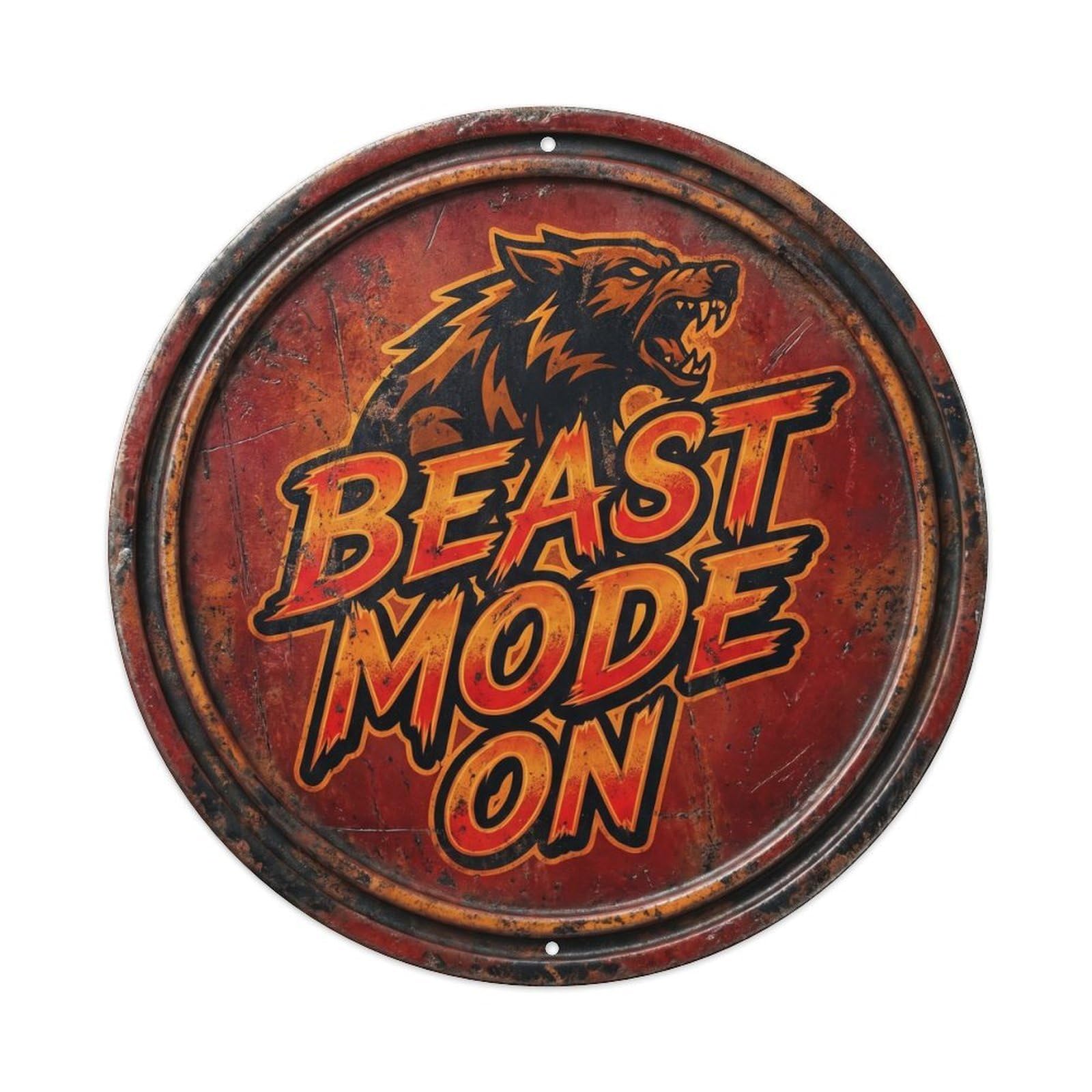 Cmhok Vintage Style Beast Mode On Nostalgic Hanging Display Retro Slogans Metal Tin Sign Plaque Wall Decor For Cafe, Club, Garden Round Metal Poster 8X8inch