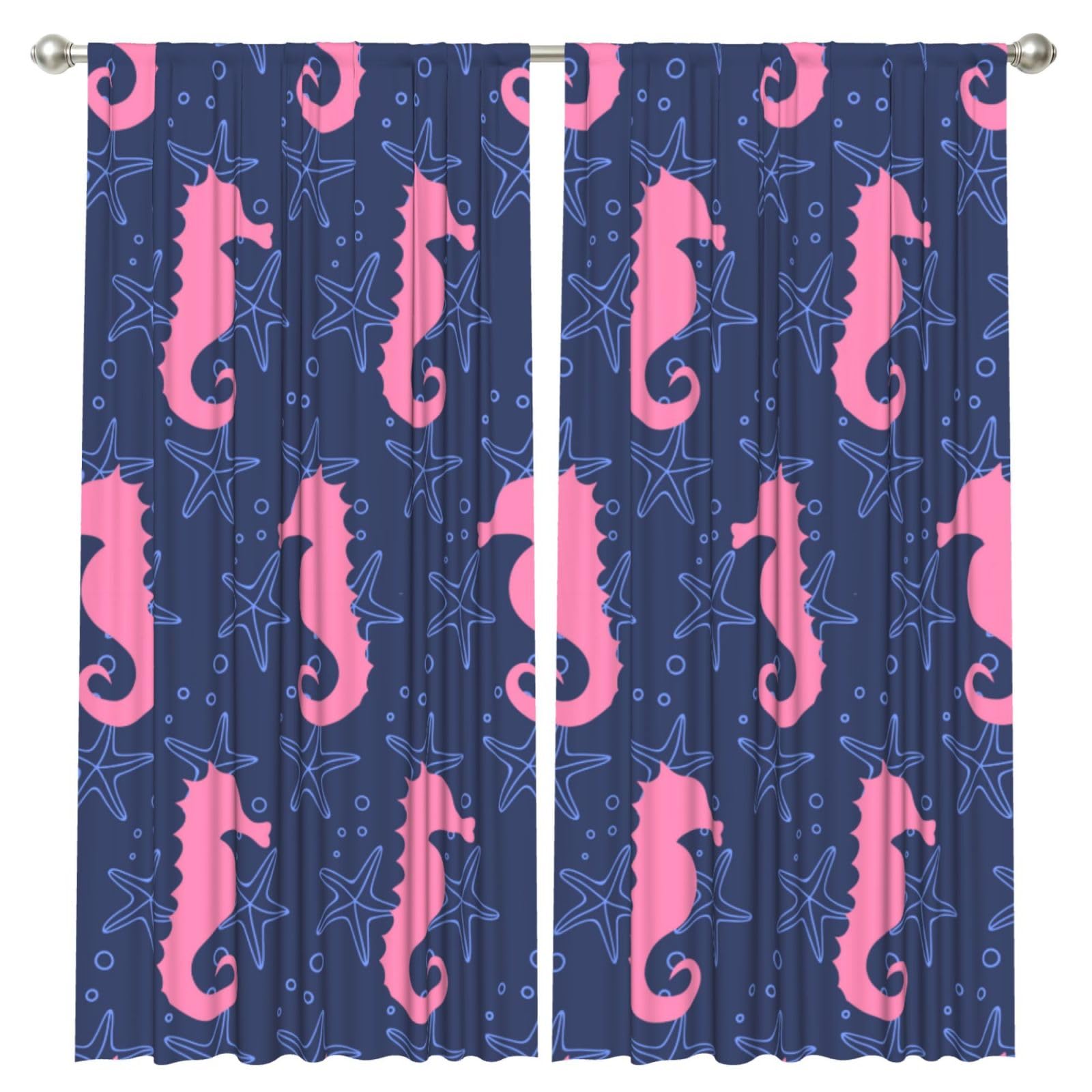 InOmak Seahorse Silhouette Starfish, 2 Panels Window Curtains 52 x 84 Inch Blackout Curtains for Living Room Bedroom