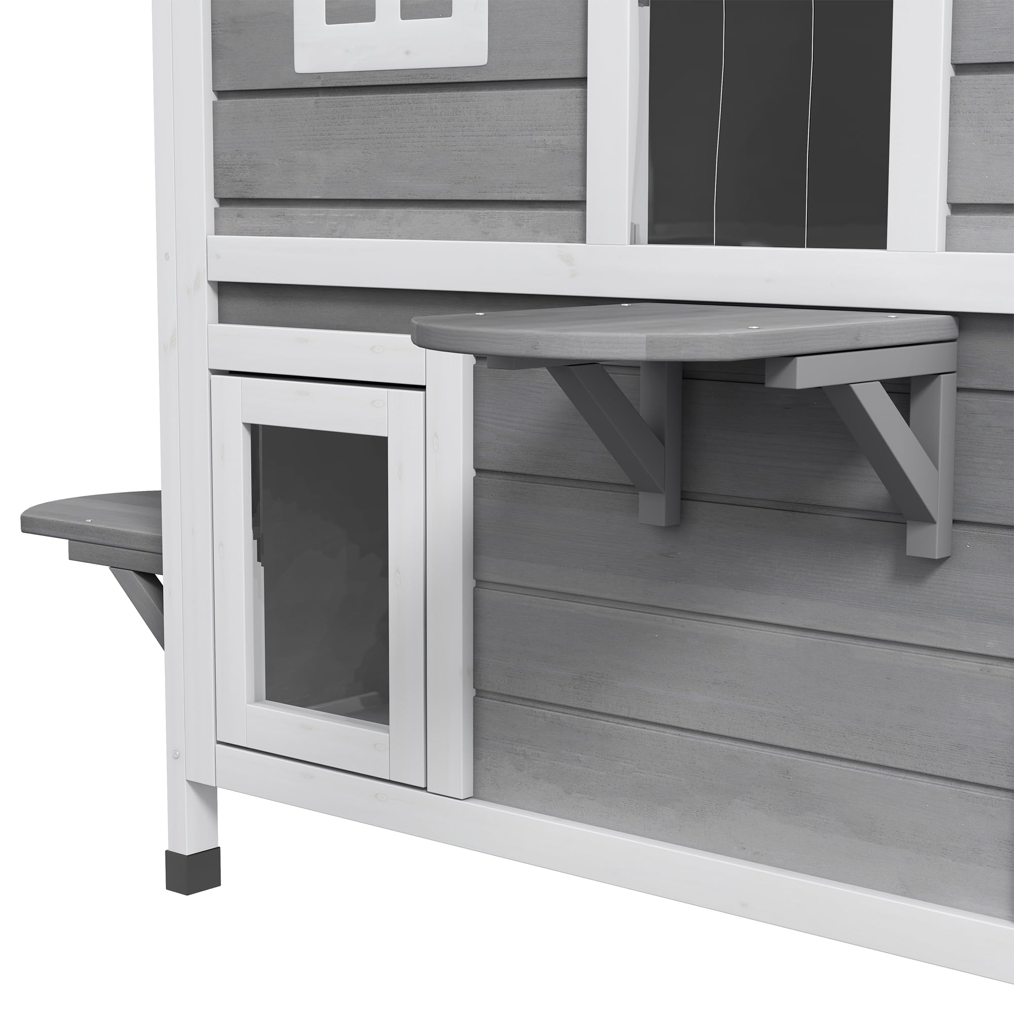 Casa para Gatos PawHut con tejado de Asfalto, caseta Exterior para Gatos con escaleras, Chalet para Gatos de 2 Plantas, Impermeable, jardín, Madera de Abeto, Gris, 78 x 55,5 x 91 cm | Impermeable, caseta para gatos con techo de asfalto, tapa plegable, esc