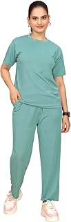 SAKARMAA Women's Round Neck Pajamas Set and Gym Outfit with Side Pockets and Drawstring Waist Price In India