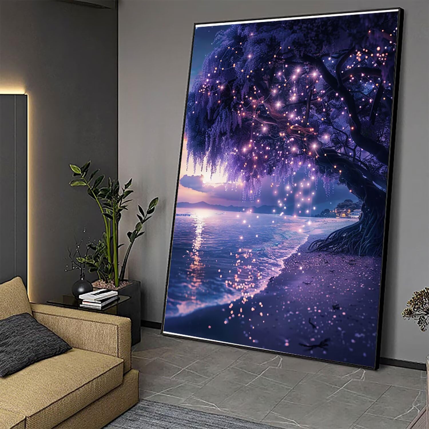 Malowanie diamentami duże 90 x 60 cm plaża malowanie diamentami kompletny zestaw, DIY pełne wiertło drzewo mozaika kryształ górski malarstwo diamentowe, diamentowe kryształowe obrazy artystyczne