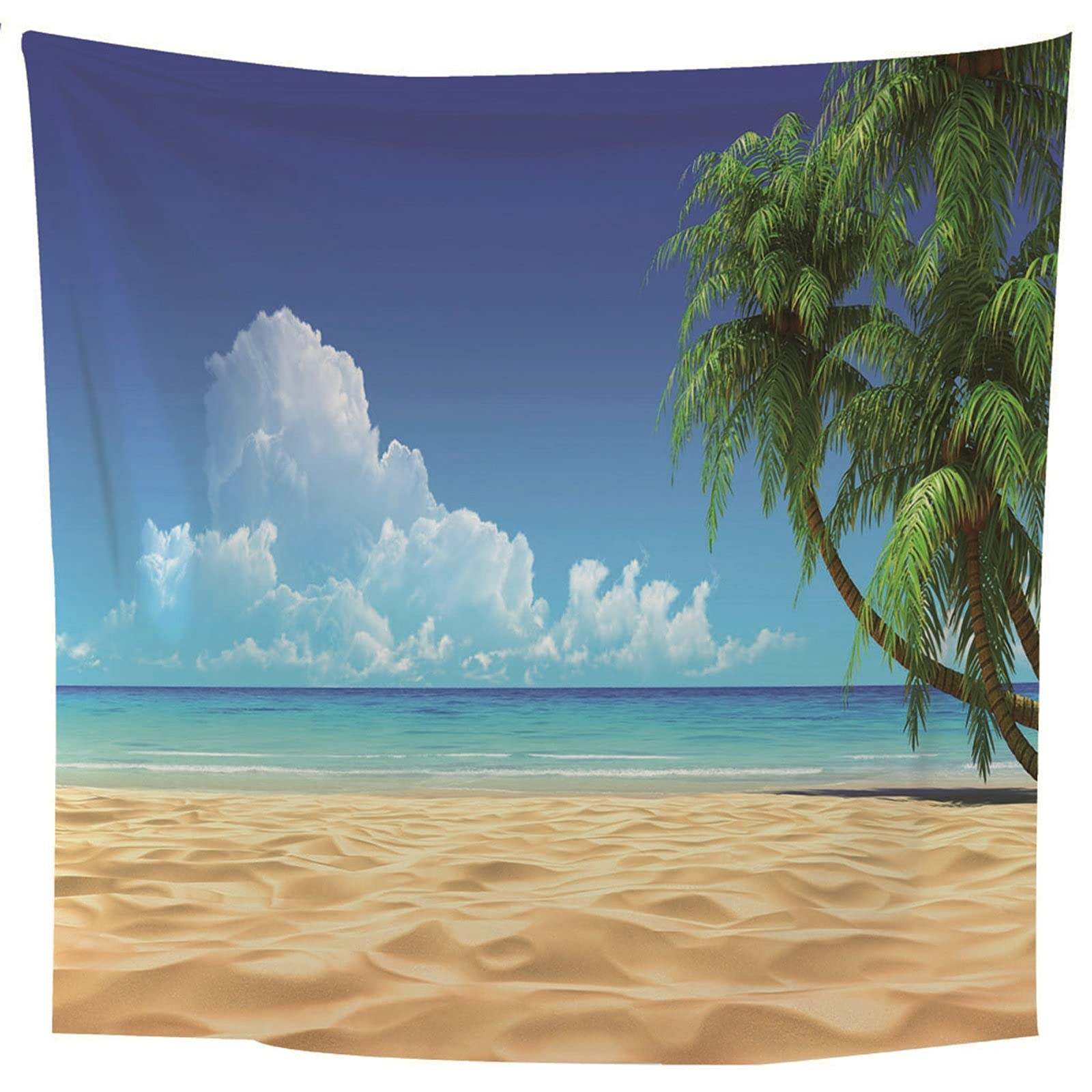 Aeici Tapiz Tela Muro Playa, Tapices Pequeños Pared Tapiz Playa Coconut Tree Océano Cielo- Azul Verde, 300x260CM