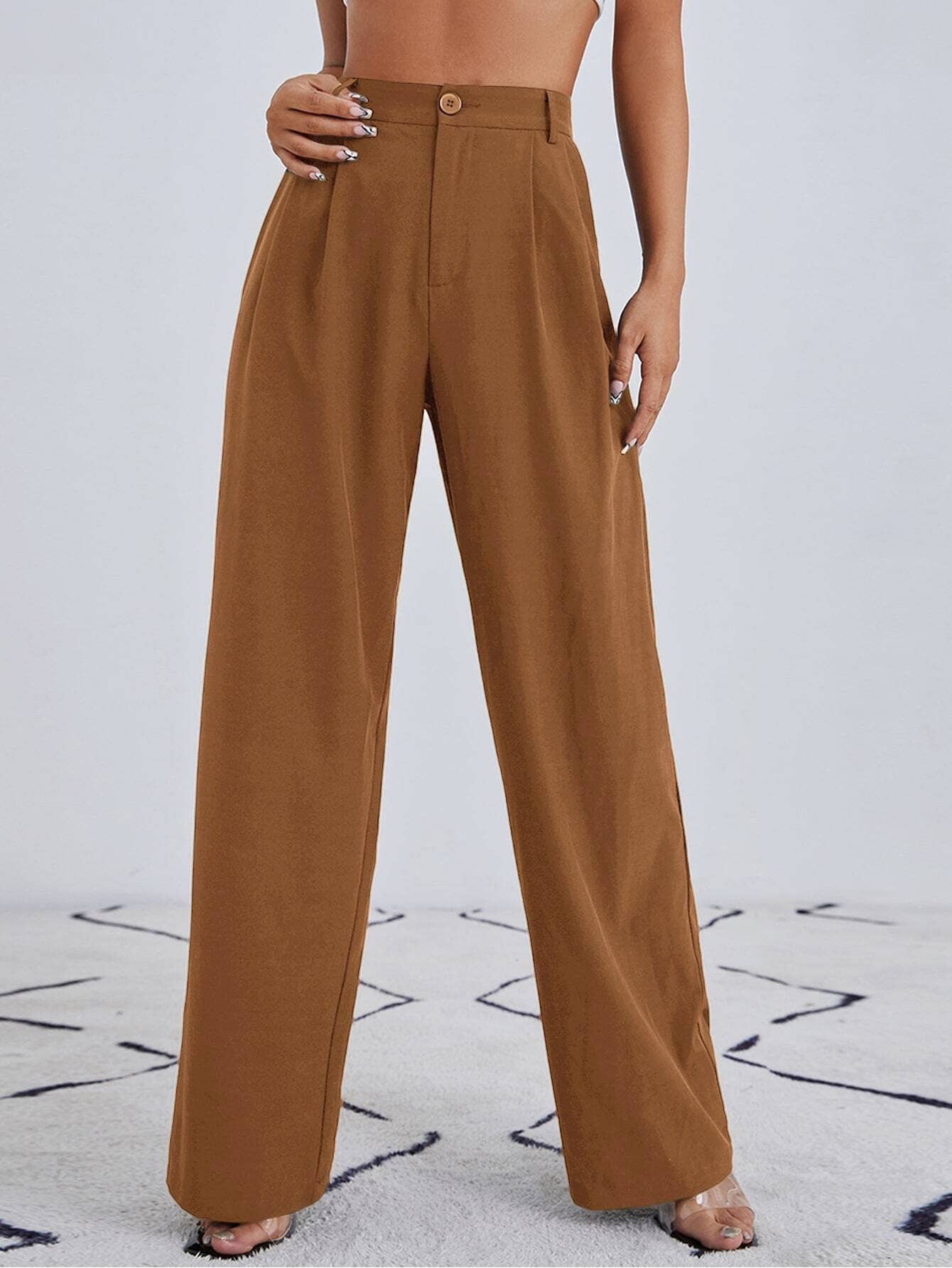 LIHANA Womens Summer Casual Pants Solid Zip Up Straight Leg Pants for Business Work Holiday