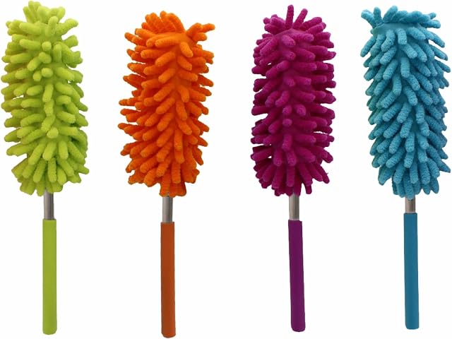 GOLDY Telescopic Duster Bendable Head Microfibre Dusting Hand Brush With Telescoping Pole Fluffy Extendable Feather Cleaner Multifunctional Cleaning Equipment Home Accessories Assorted Color (1Pc)