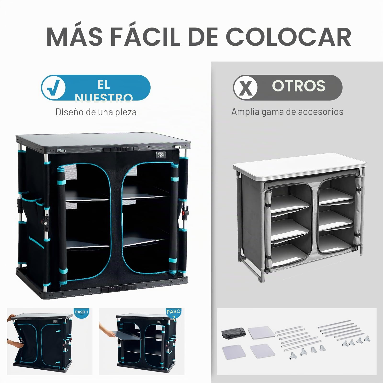 TIMBER RIDGE Armario de almacenamiento para camping, unidad de cocina plegable para camping, muebles portátiles para exteriores con 6 compartimentos de almacenamiento y mesa grande, marco de aluminio