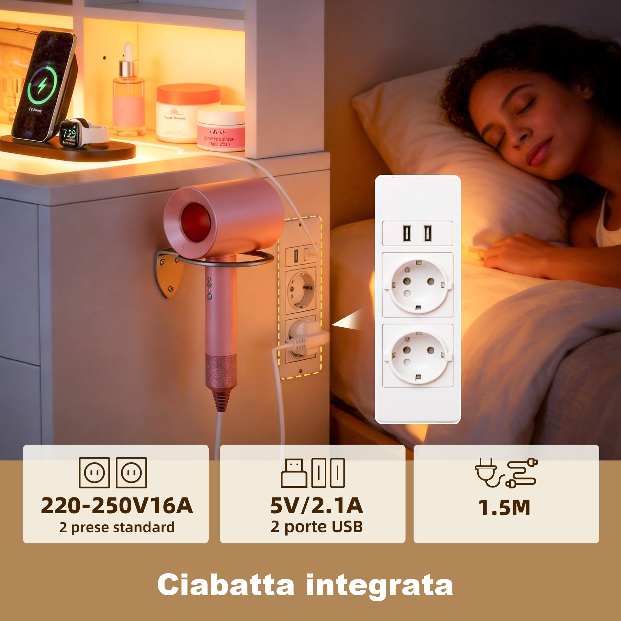Toeletta Trucco con Luci LED Regolabili e Prese, Tavolo da Trucco con Specchio, Organizer, 9 Cassetti, 7 Ripiani, Porta Phon, per Camera da Letto e Cabina Armadio, Bianco JBDT001WT