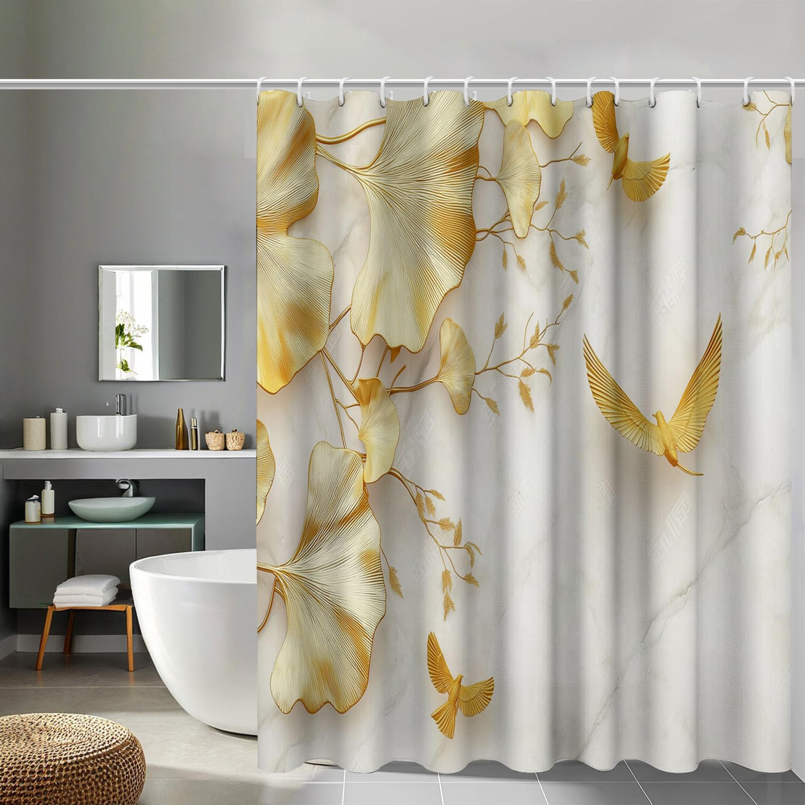 Rideau de douche salle de bain imperméable blanc avec crochets inclus