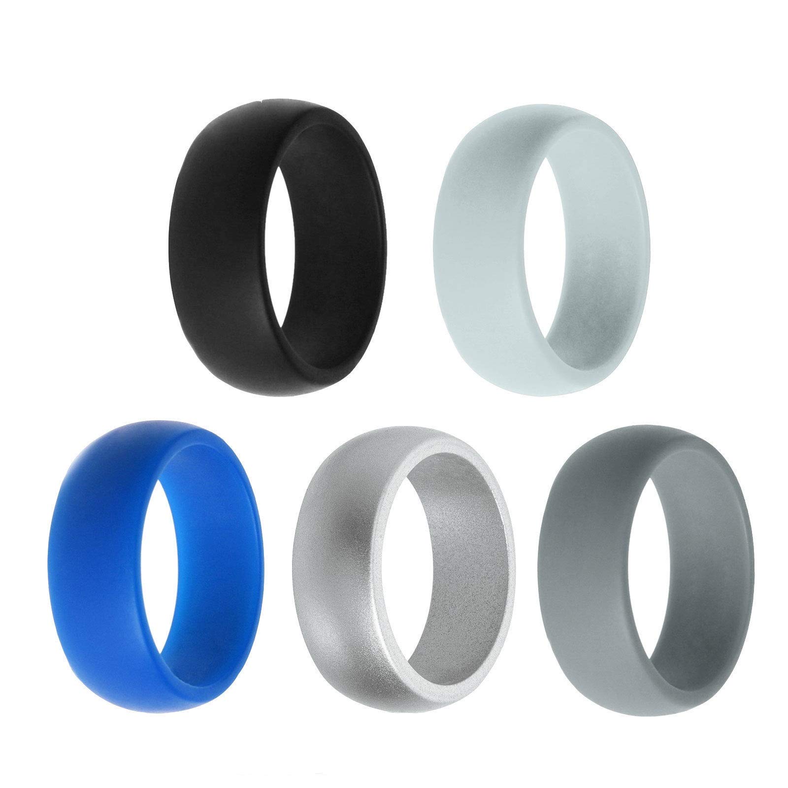 Boolavard anillo de bodas de silicona para hombres y mujeres asequible banda de goma de silicona, paquete de 7, 5 paquetes y singles - blanco, gris, plata, azul — view 8