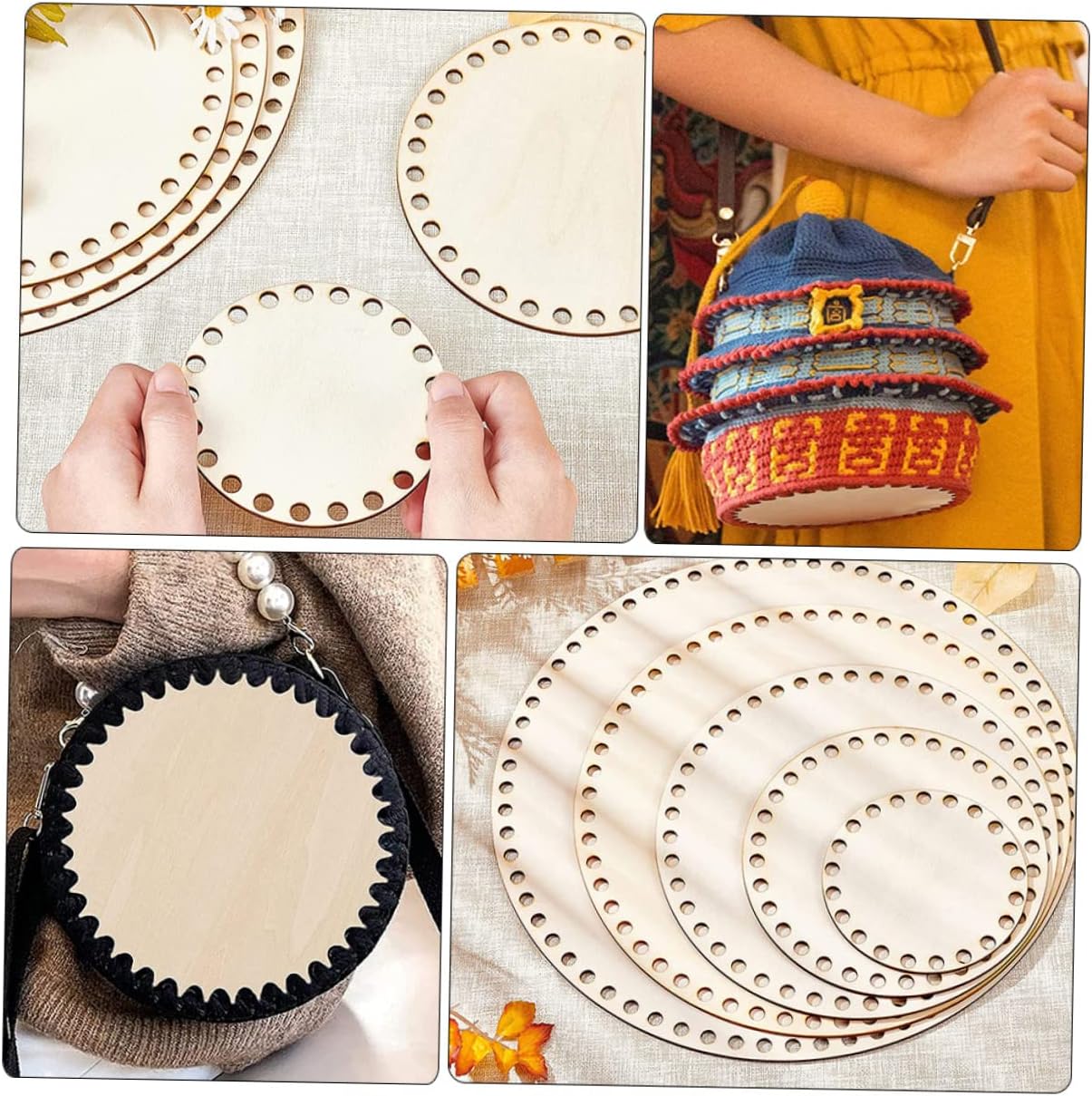 NUOBESTY 15pcs Crochet Bag Shaper Base Knitting Bag Bottom Wooden Weaving Board DIY Supply